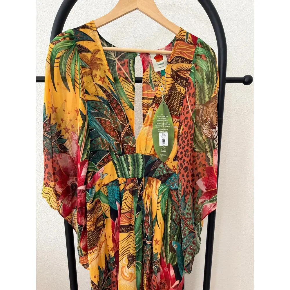 Farm Rio NEW Tropical Dreams Caftan Dress Yellow Size S - Picture 9 of 10